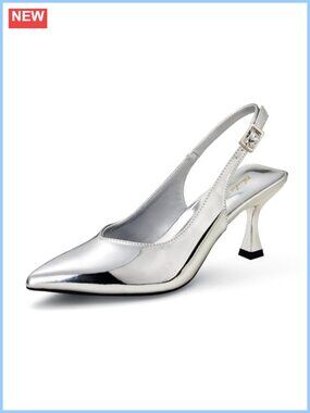 Kitten Heel Slingback Pointed Toe Pump Patent Cushioned Dress Shoe